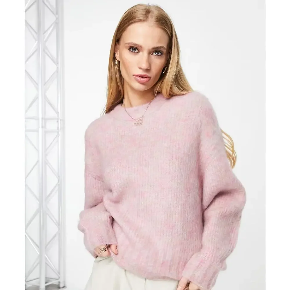 & Other Stories chunky wool blend sweater in pink melange cozy winter pastel
